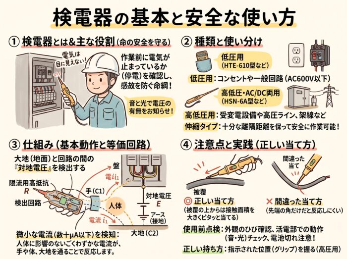 検電器の基本と安全な使い方をまとめた図解
