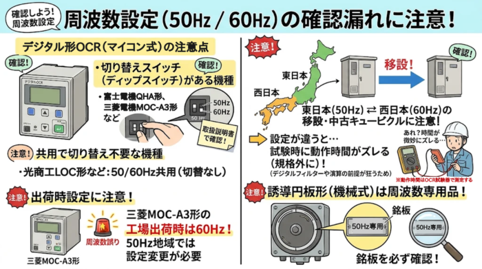 OCRの周波数設定（50Hz／60Hz）の確認漏れの図解
