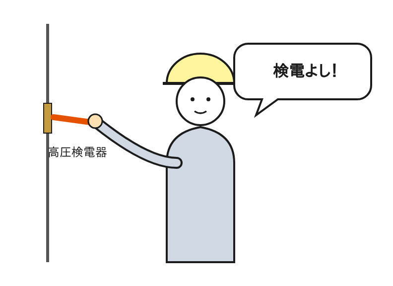 検電器で検電して「検電よし」と確認する作業者のイラスト